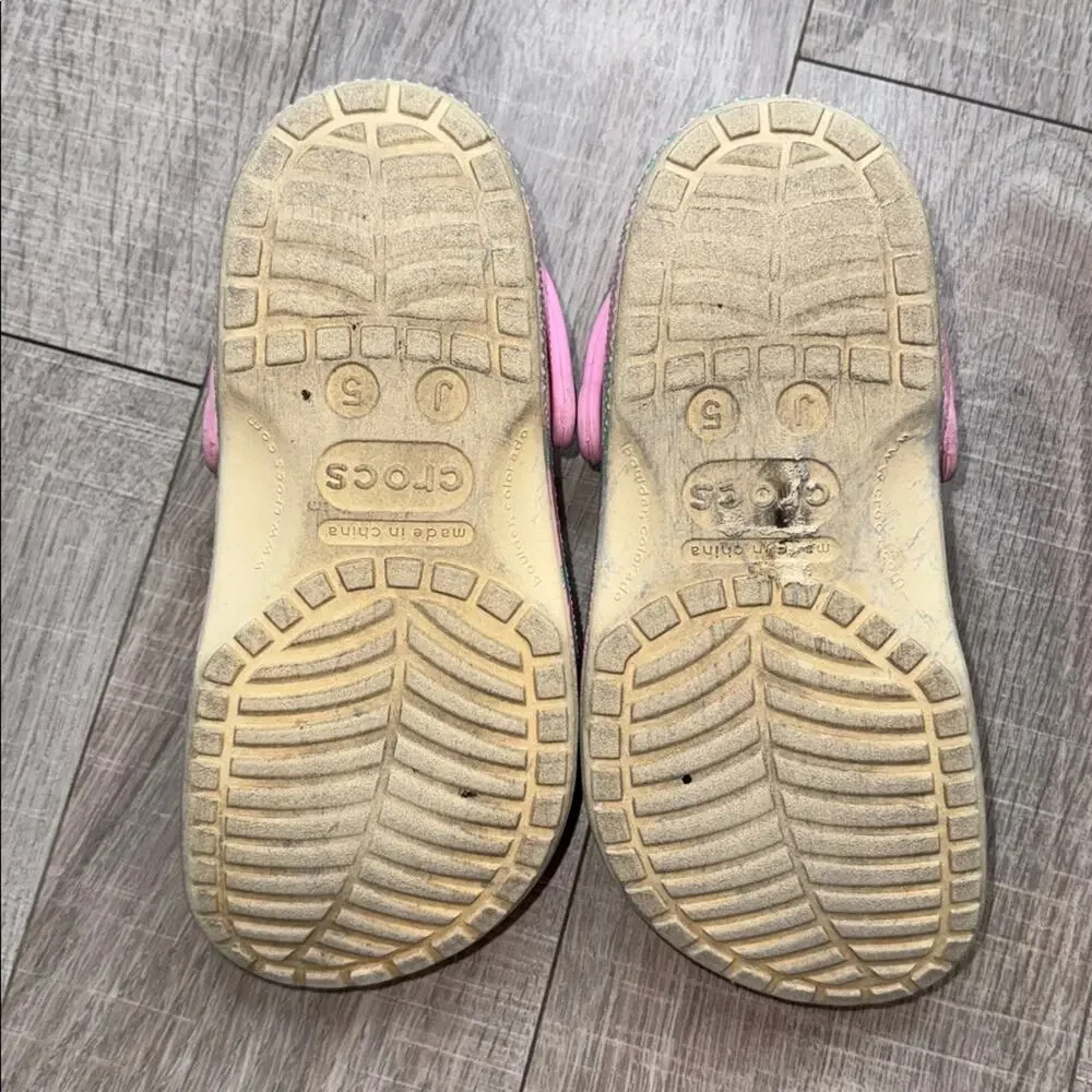 CROCS Kids Pink and Green Water Shoes with Charms